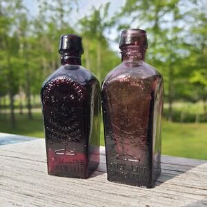 Vintage Straubmullers Elixir Purple Glass Bottle Tree Of Life Nectar 3.5" Repro